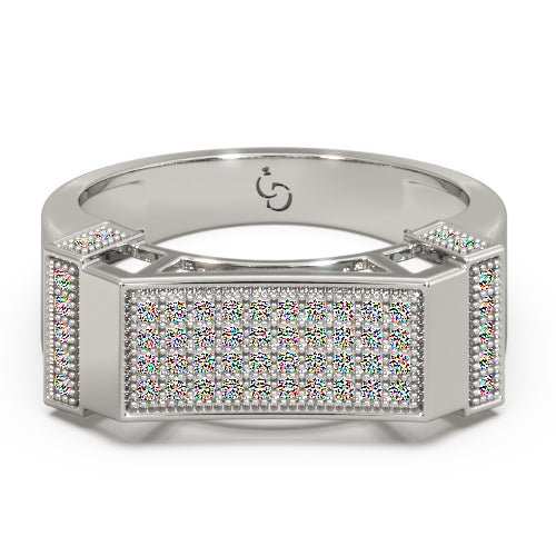 men’s round brilliant diamond ring | pavé cluster bar top geometric side accents