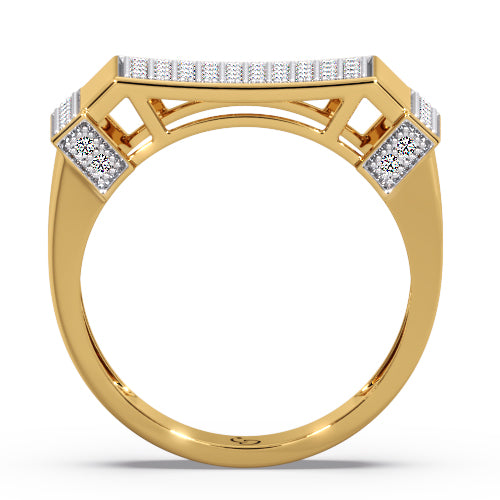 men’s round brilliant diamond ring | pavé cluster bar top geometric side accents