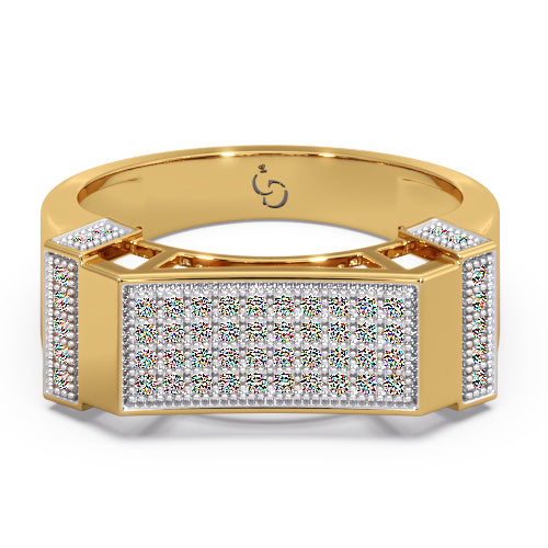 men’s round brilliant diamond ring | pavé cluster bar top geometric side accents