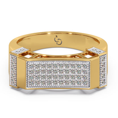 Men’s Round Brilliant Diamond Ring | Pavé Cluster Bar Top Geometric Side Accents