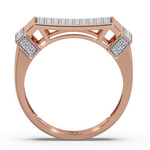 men’s round brilliant diamond ring | pavé cluster bar top geometric side accents
