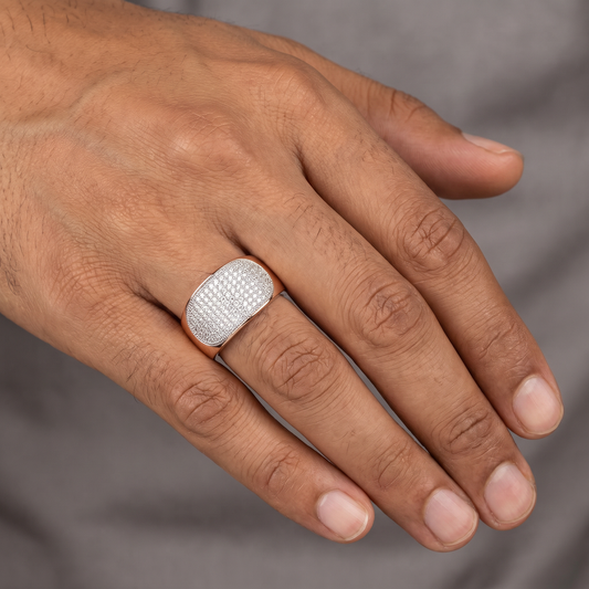 Men’s Round Brilliant Diamond Ring | Dome Pavé Cluster Wide Top Bold Design