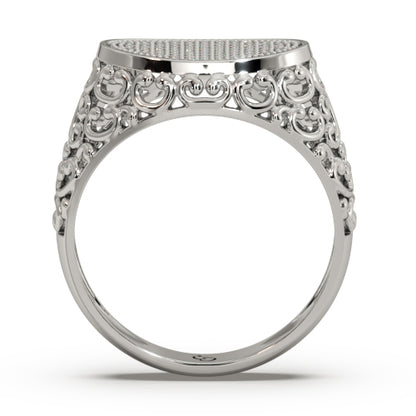 Men’s Round Brilliant Diamond Ring | Oval Pavé Cluster Top Filigree Band Design