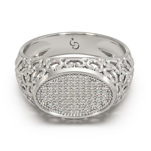 men’s round brilliant diamond ring | oval pavé cluster top filigree band design