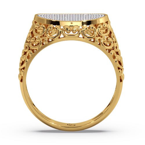 men’s round brilliant diamond ring | oval pavé cluster top filigree band design