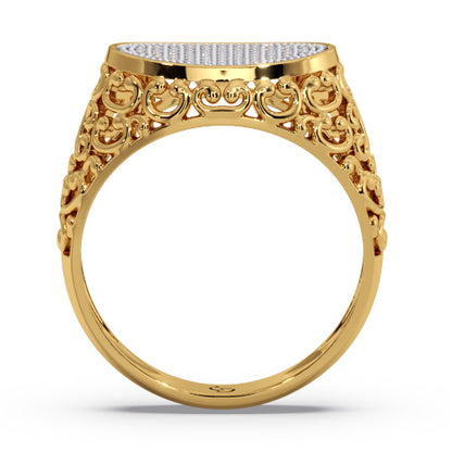 Men’s Round Brilliant Diamond Ring | Oval Pavé Cluster Top Filigree Band Design