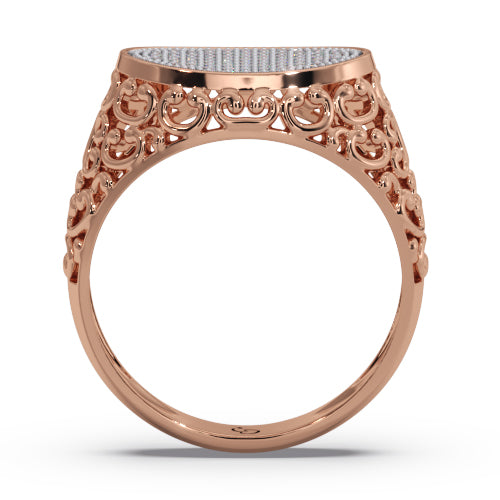 men’s round brilliant diamond ring | oval pavé cluster top filigree band design
