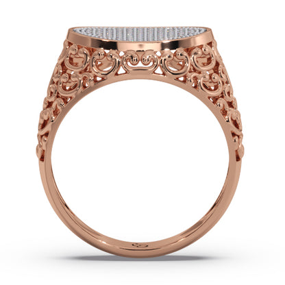 Men’s Round Brilliant Diamond Ring | Oval Pavé Cluster Top Filigree Band Design