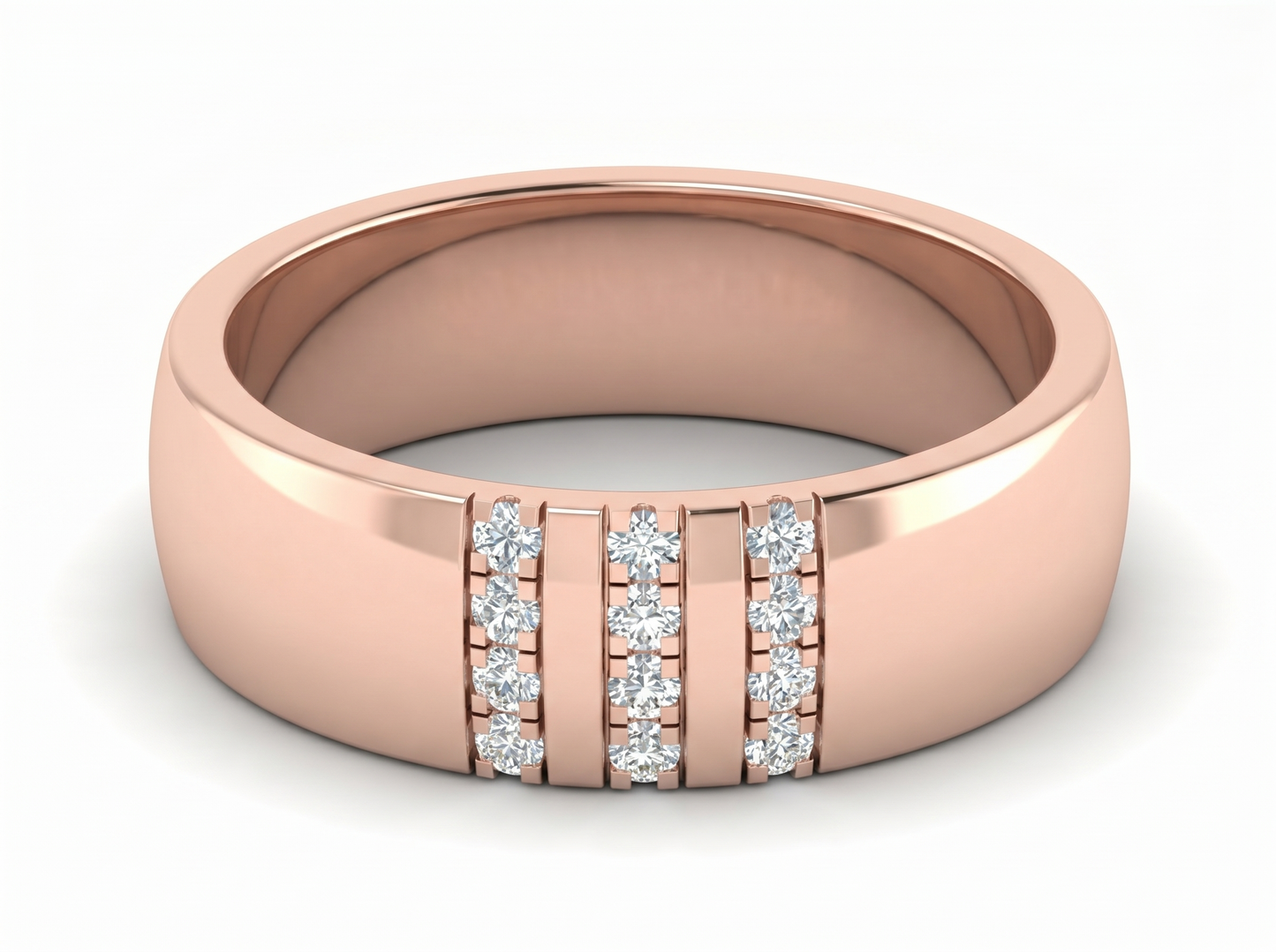 men’s round brilliant diamond triple row band | bezel set classic design