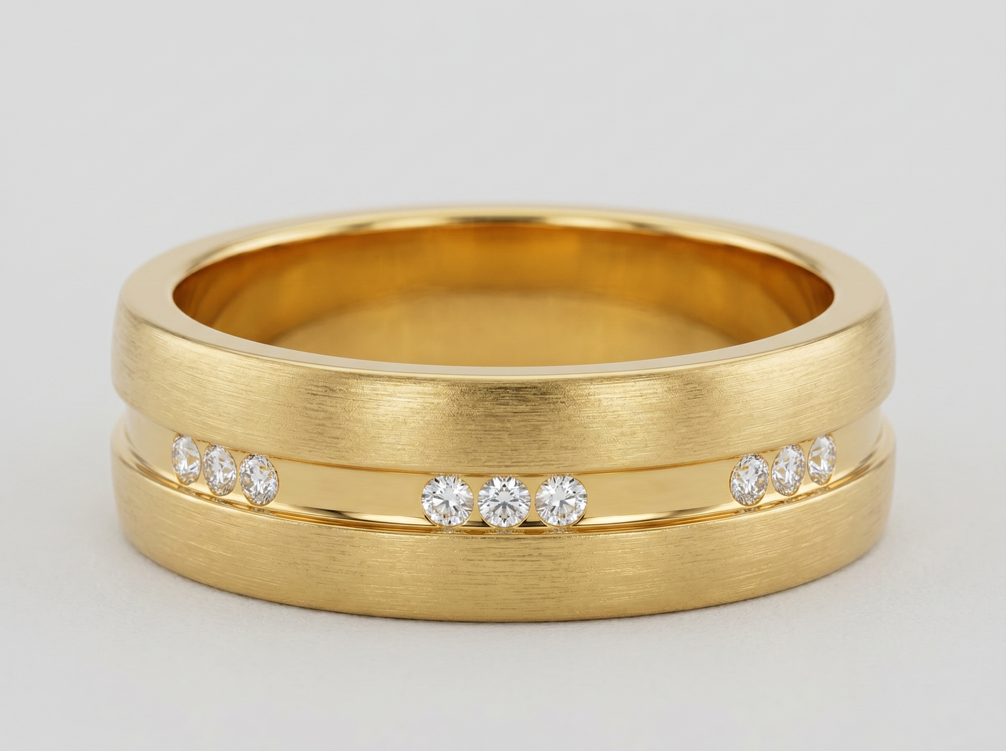 men’s three stone round diamond ring | balanced harmony design