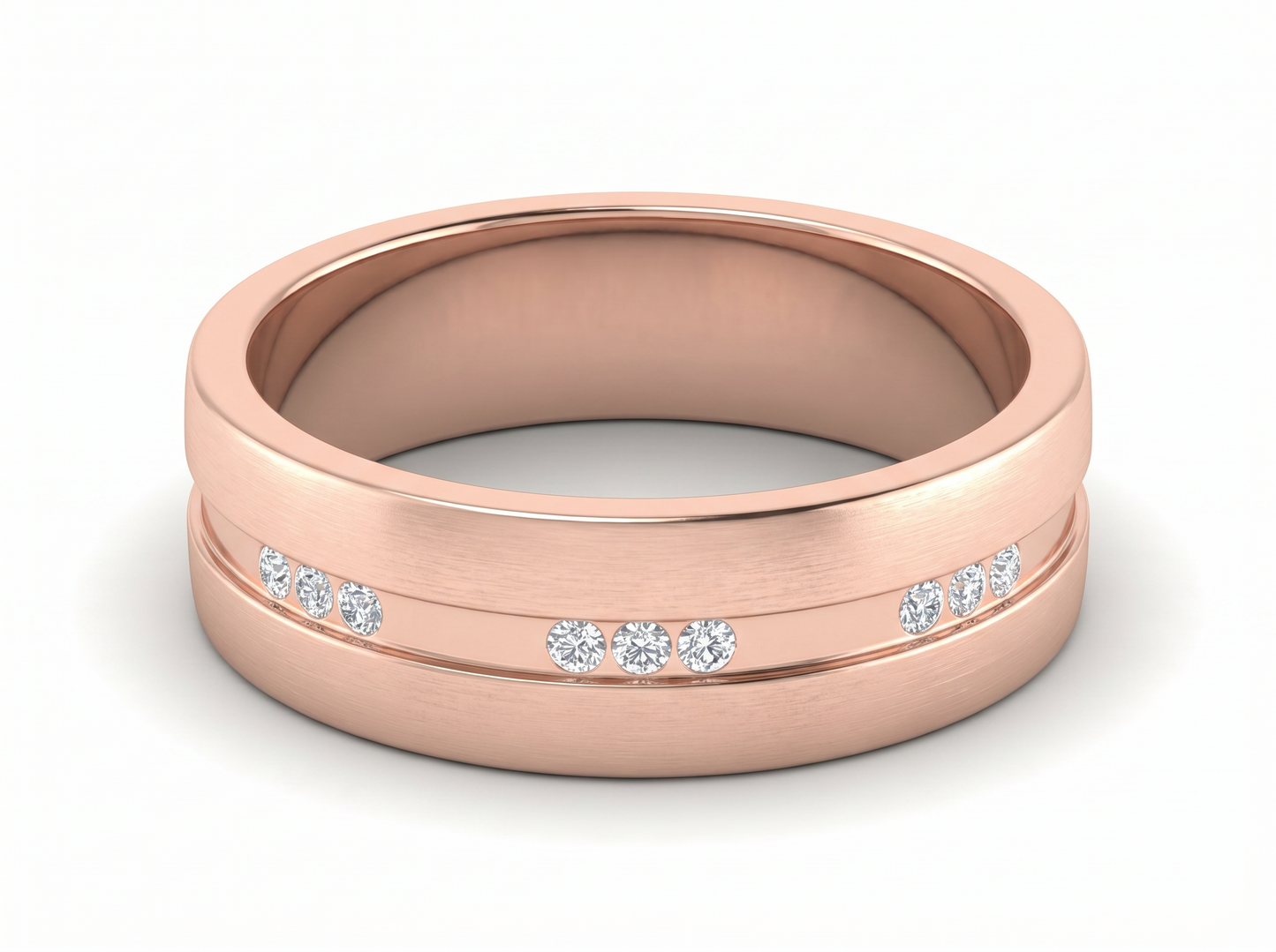 men’s three stone round diamond ring | balanced harmony design