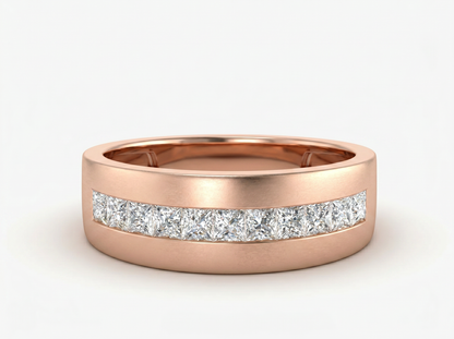 Men’s Princess Cut Diamond Channel Band | Milgrain Classic Setting