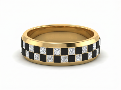 Men’s Black and White Diamond Band | Princess Cut Contrast Design
