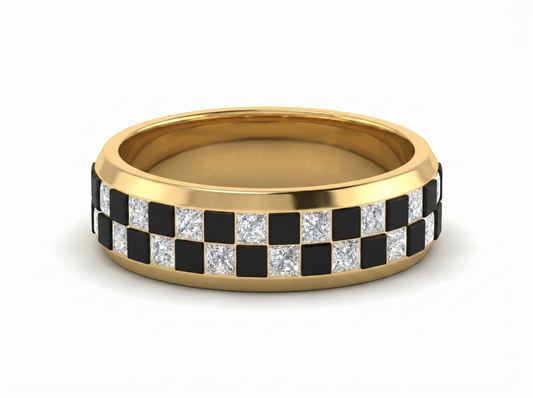 Men’s Black and White Diamond Band | Princess Cut Contrast Design