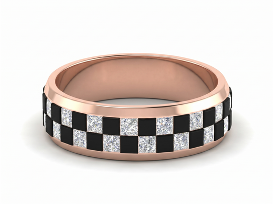 Men’s Black and White Diamond Band | Princess Cut Contrast Design