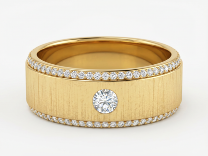 Men’s Round Solitaire Diamond Band | Brushed Finish Classic Design