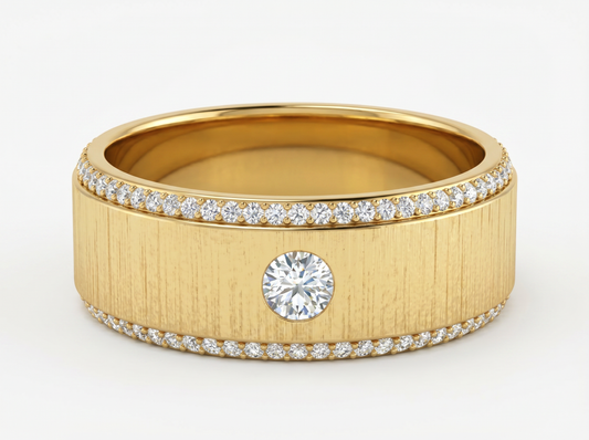 Men’s Round Solitaire Diamond Band | Brushed Finish Classic Design