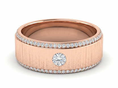 Men’s Round Solitaire Diamond Band | Brushed Finish Classic Design