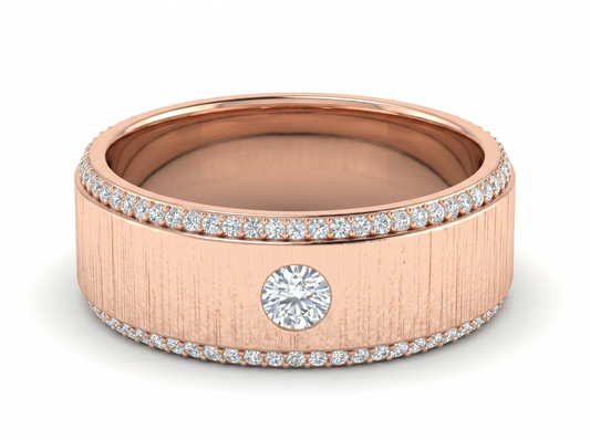 Men’s Round Solitaire Diamond Band | Brushed Finish Classic Design