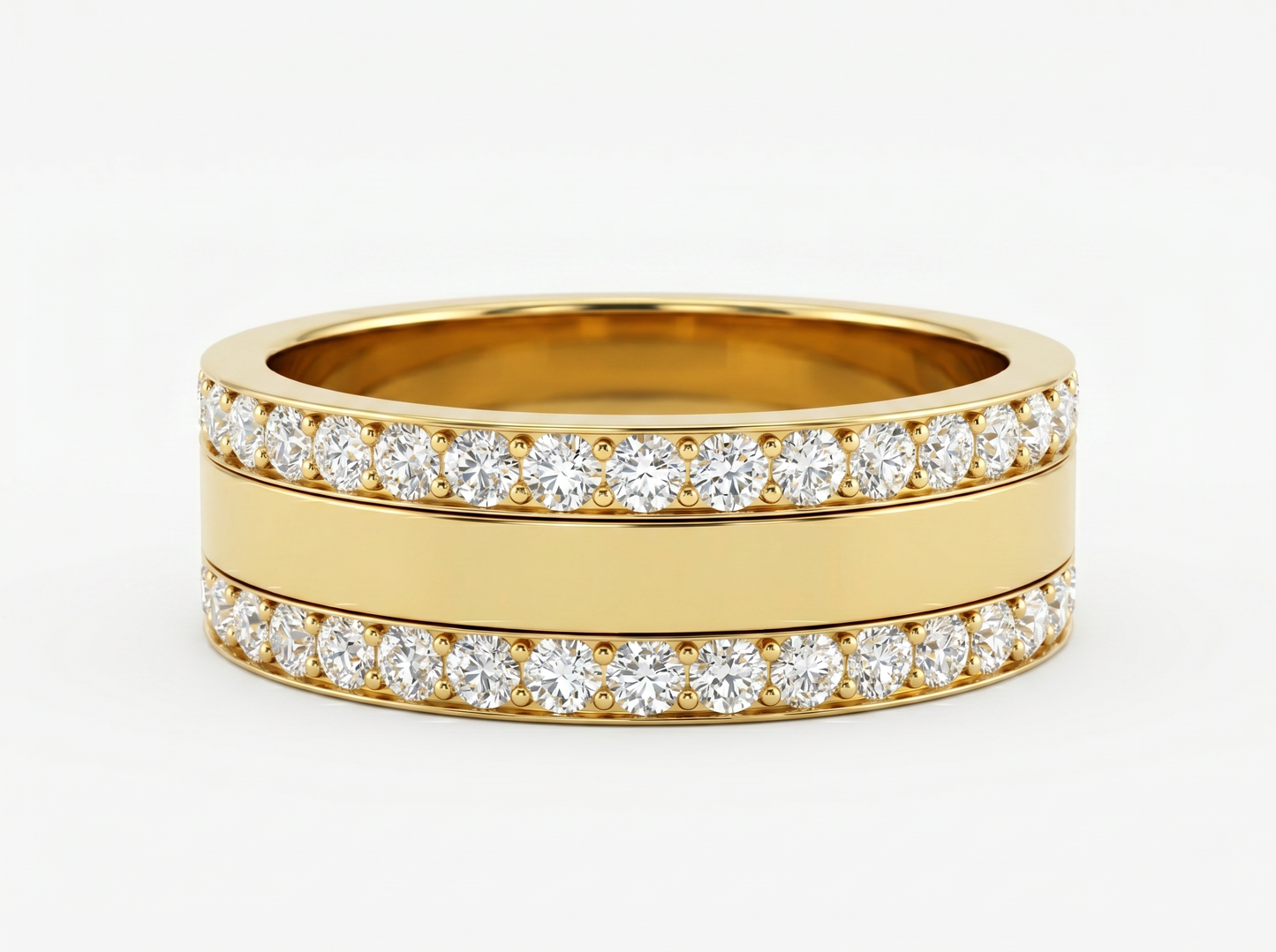 men’s double channel round diamond band | wide multi row design