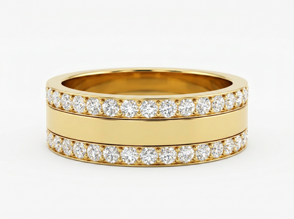 Men’s Double Channel Round Diamond Band | Wide Multi Row Design