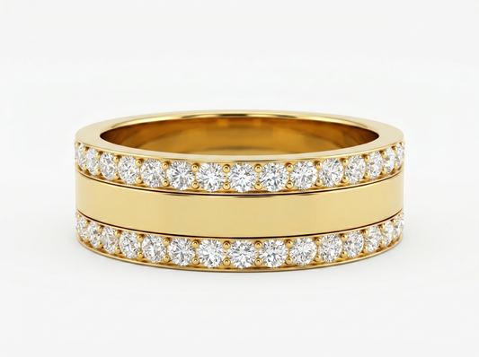 Men’s Double Channel Round Diamond Band | Wide Multi Row Design