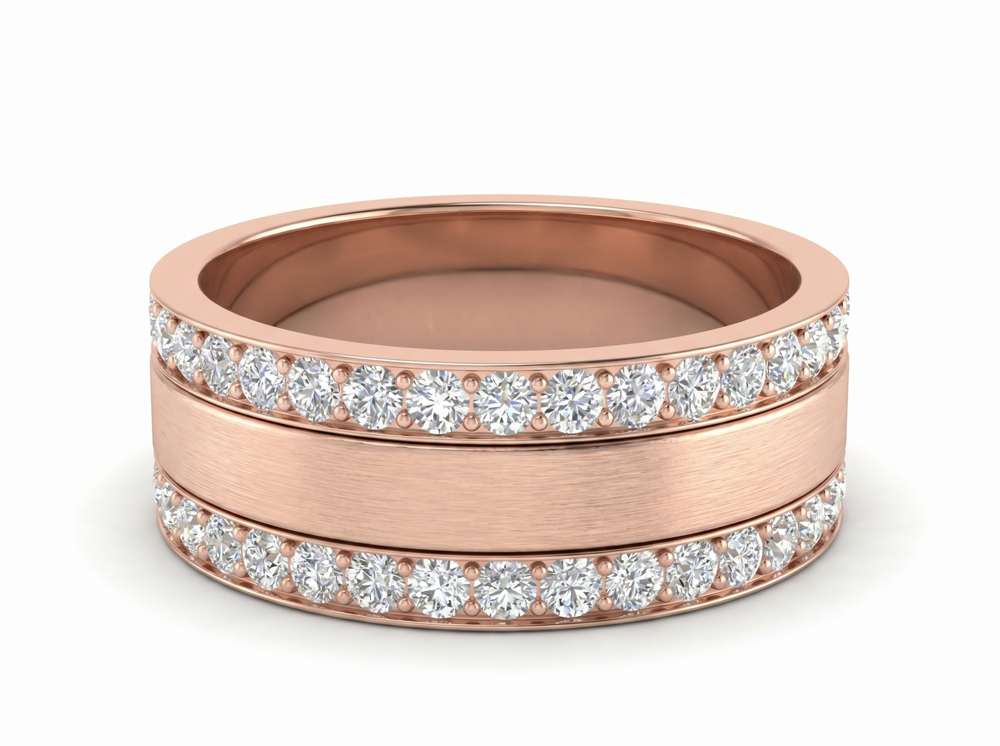 men’s double channel round diamond band | wide multi row design