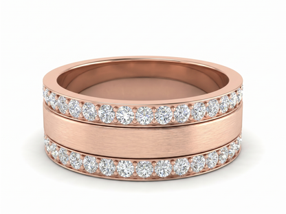 Men’s Double Channel Round Diamond Band | Wide Multi Row Design