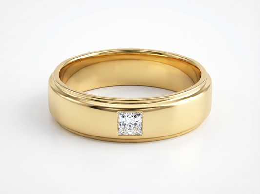 Men’s Princess Cut Solitaire Diamond Band | Classic Minimal Setting