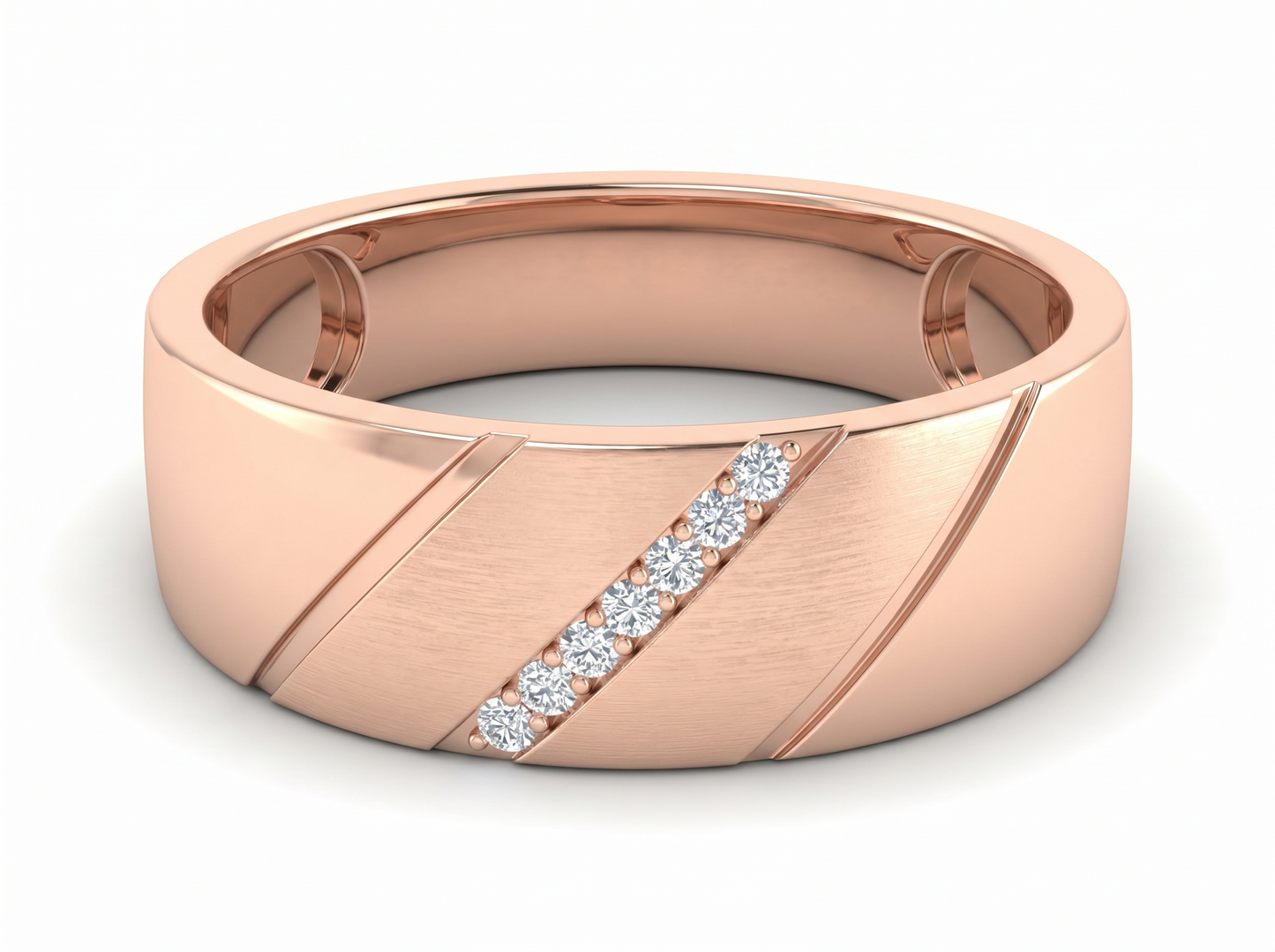 men’s seven stone round diamond band | brushed finish classic setting