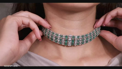 Emerald Grid Diamond Choker Set