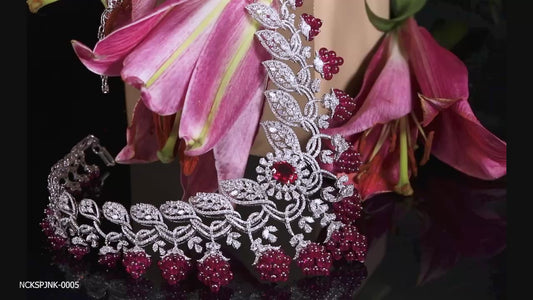 Crimson Blossom Diamond Necklace Set