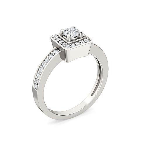 round brilliant diamond square halo engagement ring | unique square halo setting